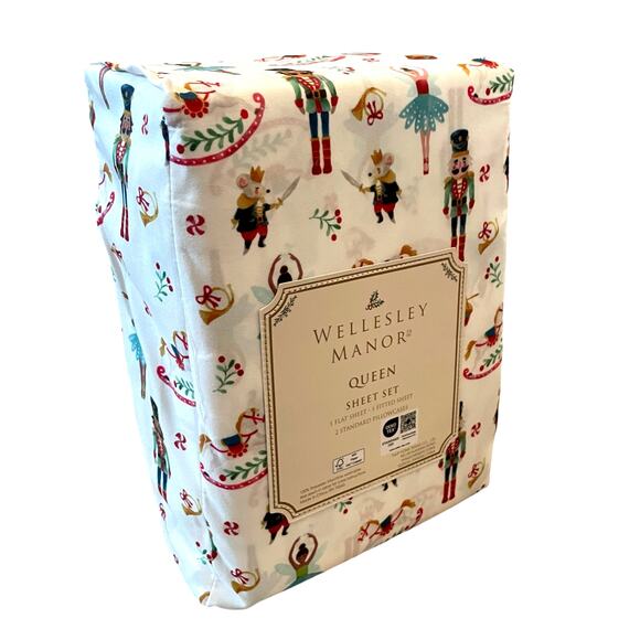 Wellesley Manor QUEEN Sheet Set Nutcracker Ballet Toy Soldier 4pc Xmas Bedding - Picture 10 of 12